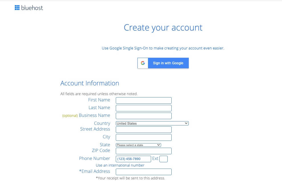 Bluehost account